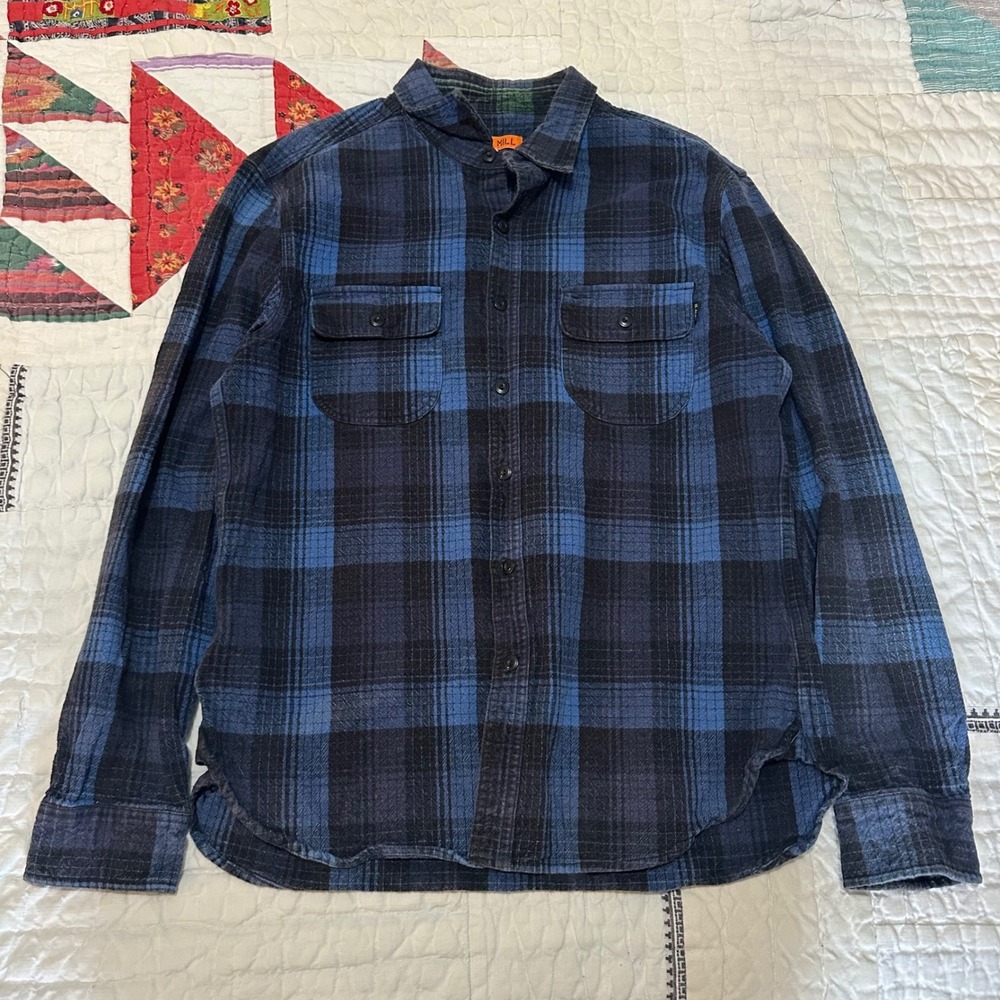 Alex Mill Flannel Button Down Blue Black Plaid Mens Large